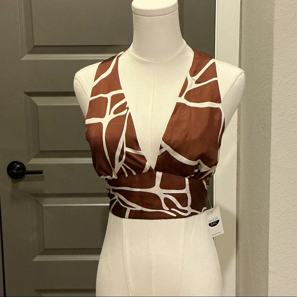 Brown and White Patterned Going Out Top